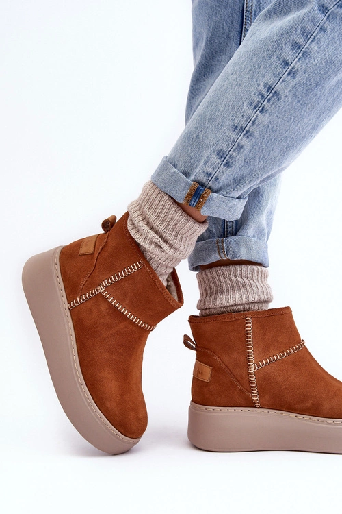 Damskie Zamszowe Śniegowce Maciejka 06257-29 Brązowe