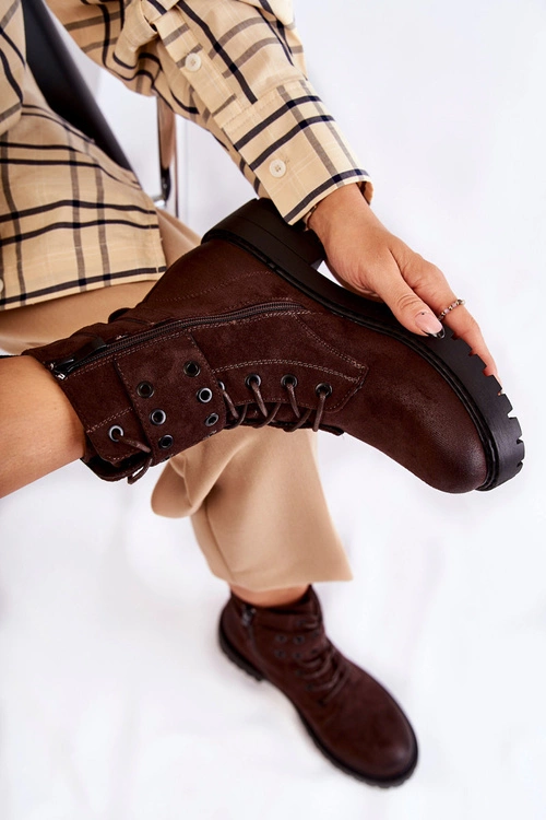 Damskie Zamszowe Ocieplane Botki Brązowe Silvor