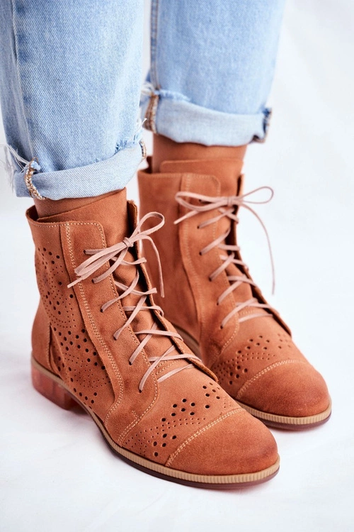 Botki Damskie Skórzane Trzewiki Maciejka Brzoskwiniowe 04468-18