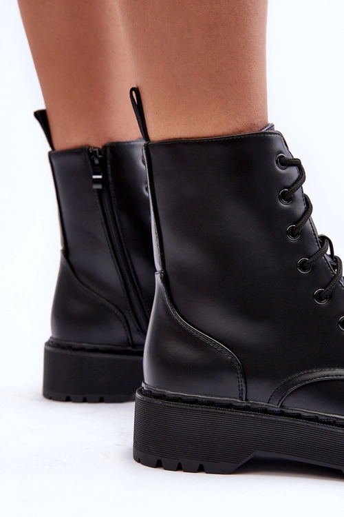 Skórzane Botki Workery Czarne Teflorna