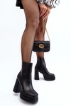 Damskie Botki Na Wysokim Słupku I Platformie Czarne Sandstra