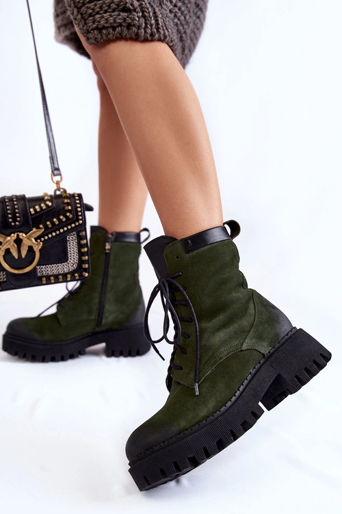 Klasyczne Zamszowe Ocieplane Botki Zielone Lemar Caima