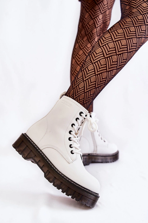 Damskie Botki Na Suwak Big Star KK274536 Białe