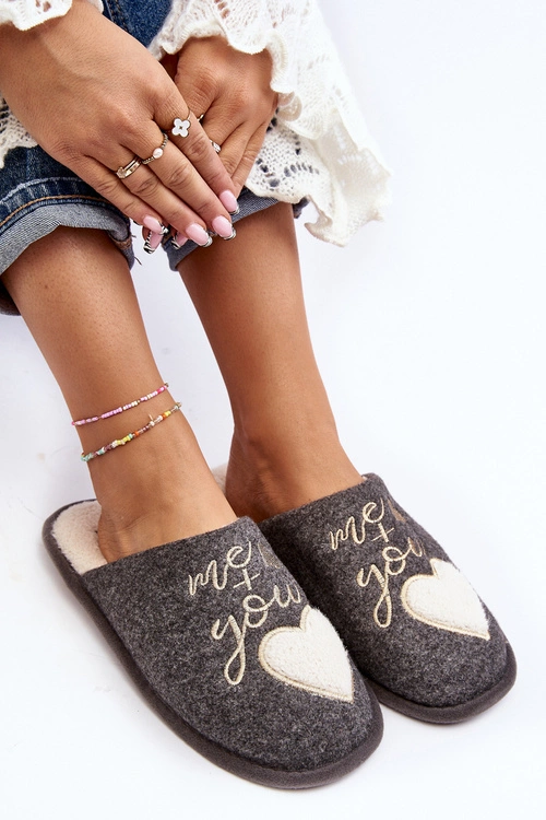Damskie Klasyczne Kapcie Wsuwane Ocieplane Szare Mabira
