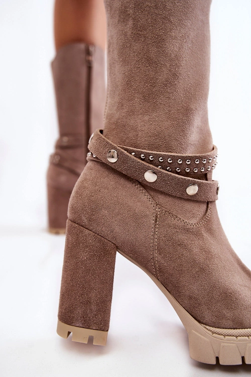 Damskie Kozaki Na Słupku Lewski Shoes 3246 Cappucino