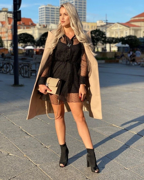 Damskie Botki Na Słupku Lycra Odkryte Palce Czarne First