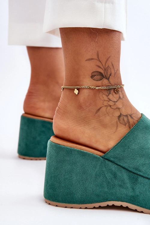 Damskie Klapki Na Masywnej Platformie Zielone Martina