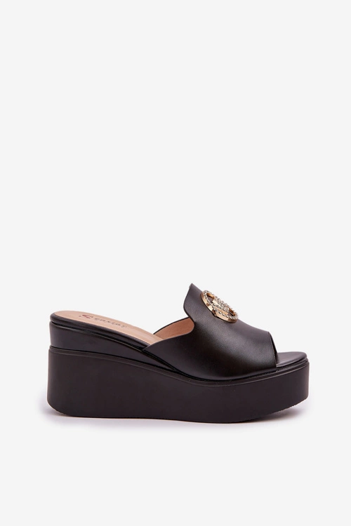 Klapki Na Platformie I Koturnie Z Ozdobą Czarne Nanessia