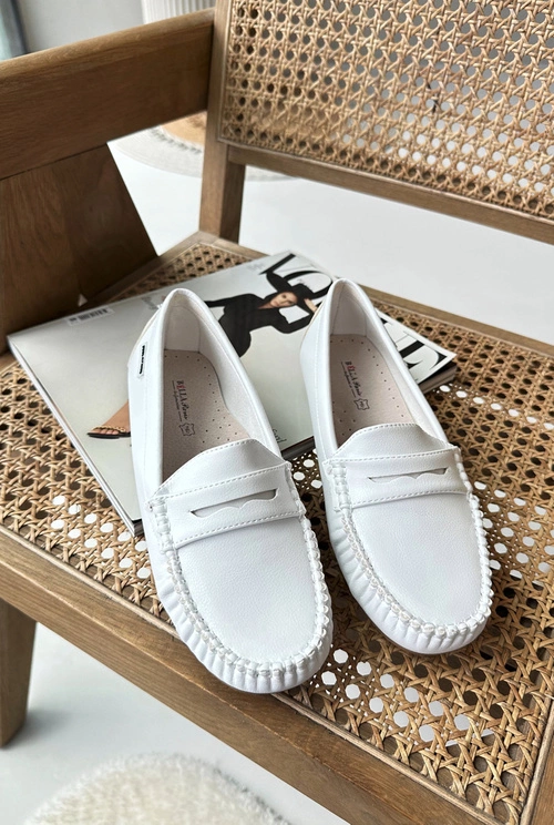 Mokasyny Damskie Z Eko Skóry Białe Rerceria