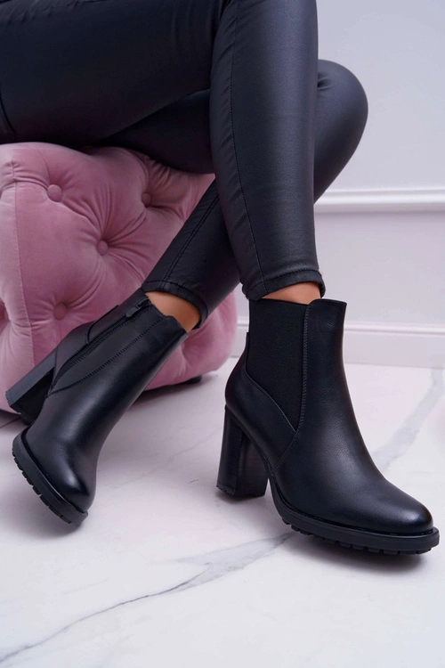 Botki Damskie Na Słupku z Zamkiem Czarne Beloved
