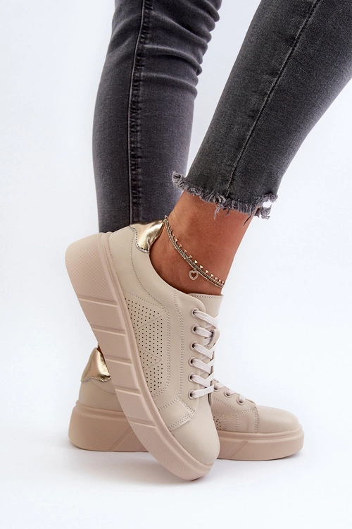 Damskie Skórzane Sneakersy Na Platformie Beżowe Gatira