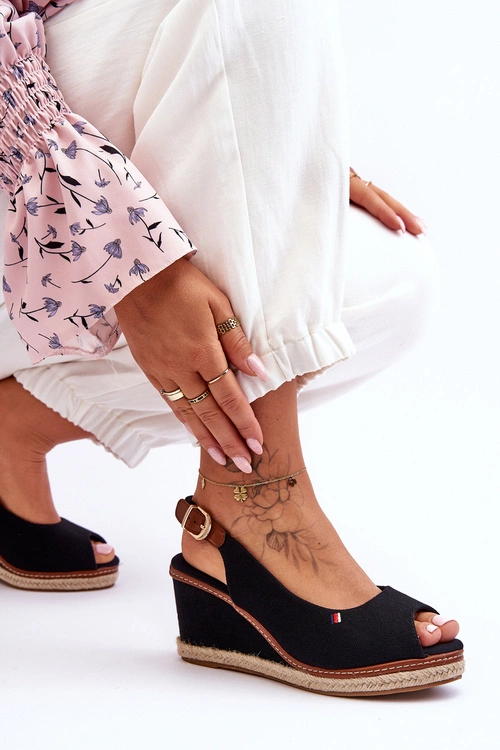 Damskie Klasyczne Sandały Na Koturnie Czarne Katie