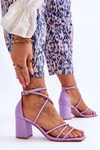 Skórzane Modne Damskie Sandały Na Obcasie Fioletowe Primma
