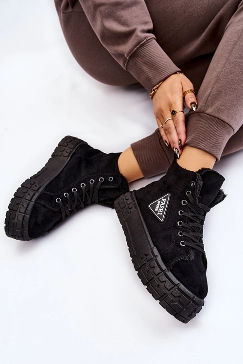 Wysokie Ocieplane Zamszowe Trampki Czarne Evren