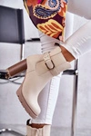 Skórzane Botki Na Słupku Z Ozdobnym Paskiem Beżowe Maresol