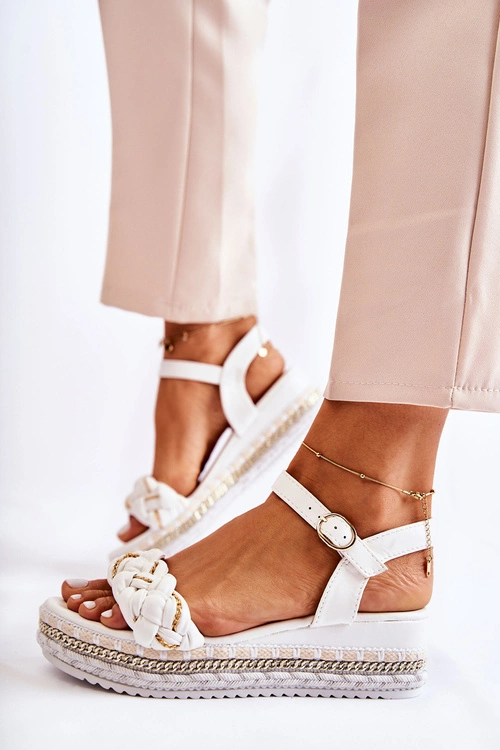 Damskie Plecione Sandały Na Koturnie Białe Chaves