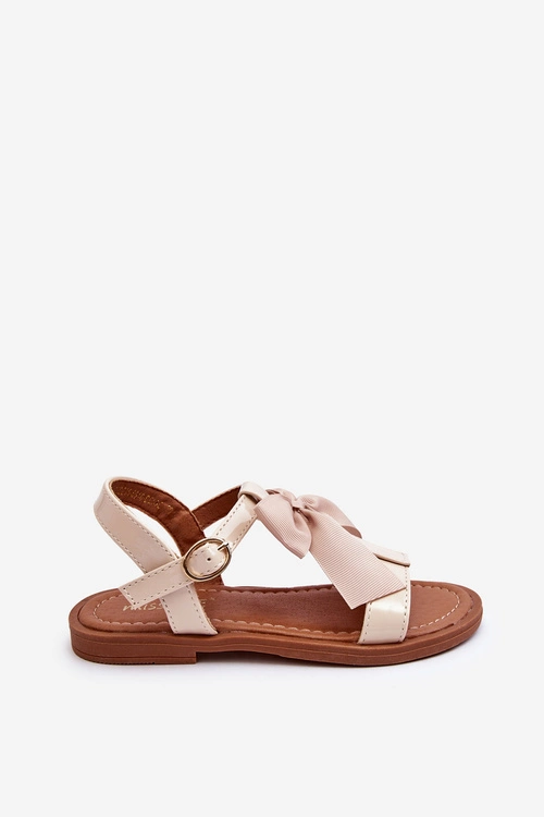 Dziecięce Lakierowane Sandałki Z Kokardą Beżowe Netina