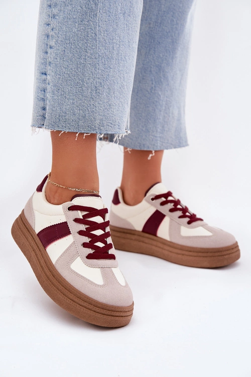Sneakersy Damskie Na Platformie Bordowe Dovina