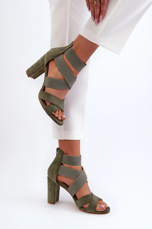 Sandały Damskie Na Słupku Z Paskami Zielone Obissa