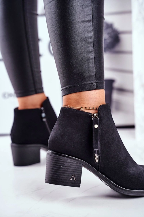 Botki Damskie Na Słupku Ciepłe Czarne Blanche