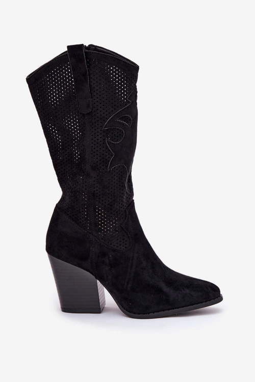 Ażurowe Kozaki Kowbojki Na Słupku S.Barski HY51-606 Czarne