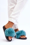 Damskie Gumowe Klapki Z Futerkiem Turkusowe Lucrece