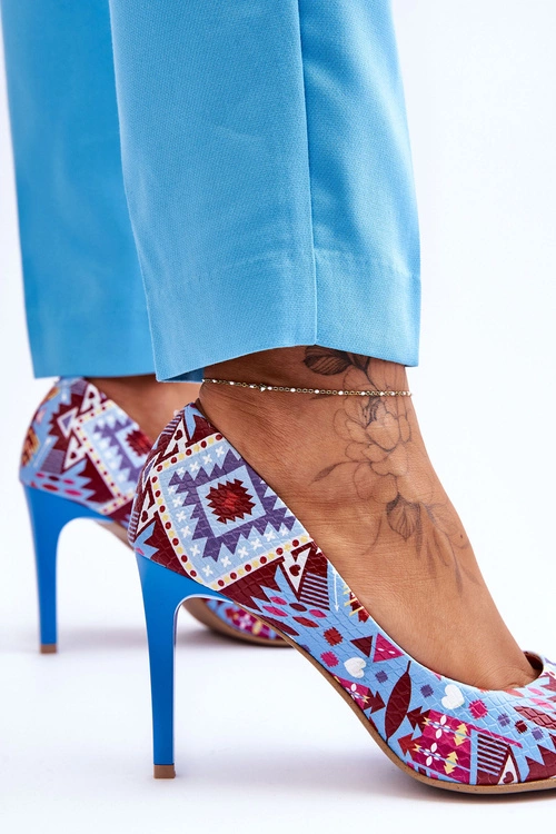 Modne Skórzane Szpilki Lewski Shoes 2659 Niebiesko-Czerwone