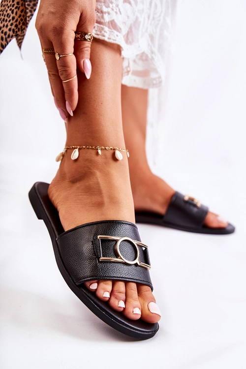 Damskie Klasyczne Klapki Z Ozdobą Czarne Sherri