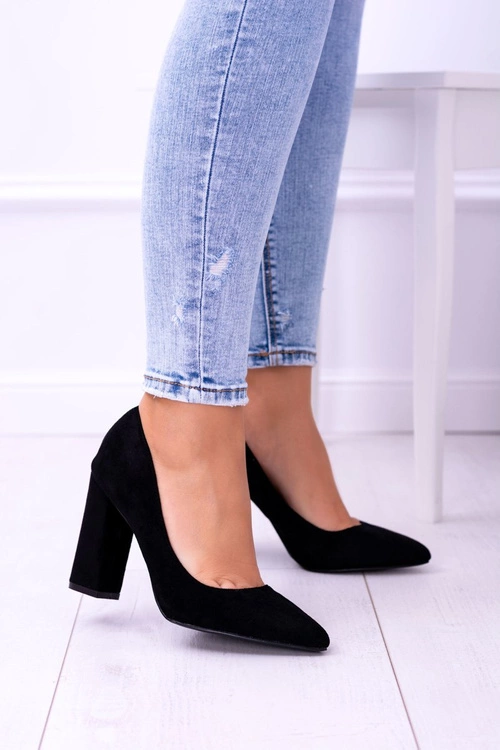 Zamszowe Damskie Czarne Czółenka Na Słupku Celine