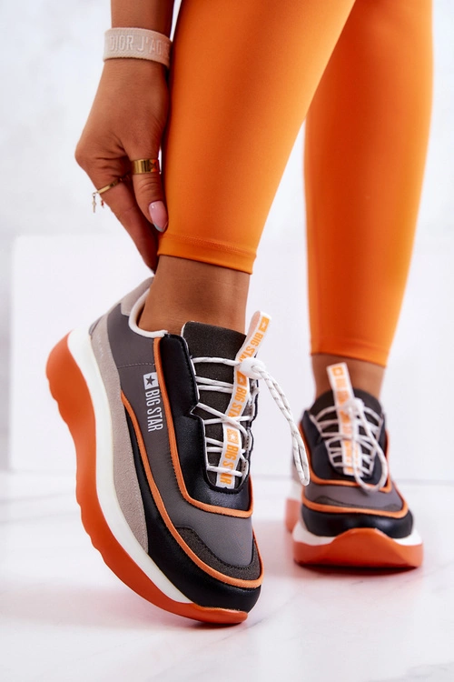 Sportowe Buty Sneakersy Big Star JJ274996 Szaro-Pomarańczowe