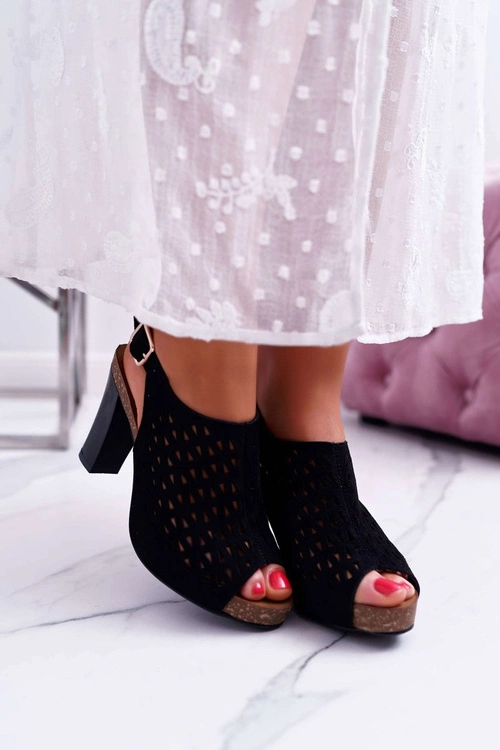 Sandały Damskie Na Słupku Sergio Leone SK850 Czarne Farmona