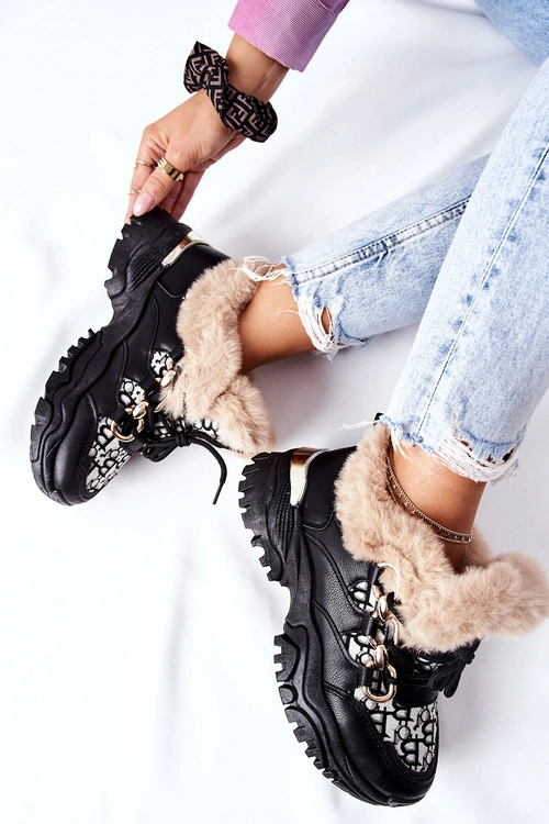 Damskie Ocieplane Sportowe Buty Czarne Heart Beats