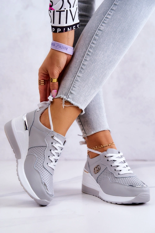 Damskie Skórzane Buty Sportowe Sneakersy Szare Loissa