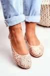 Lu Boo Damskie Baleriny Beżowe Ażurowe Plecione Carry