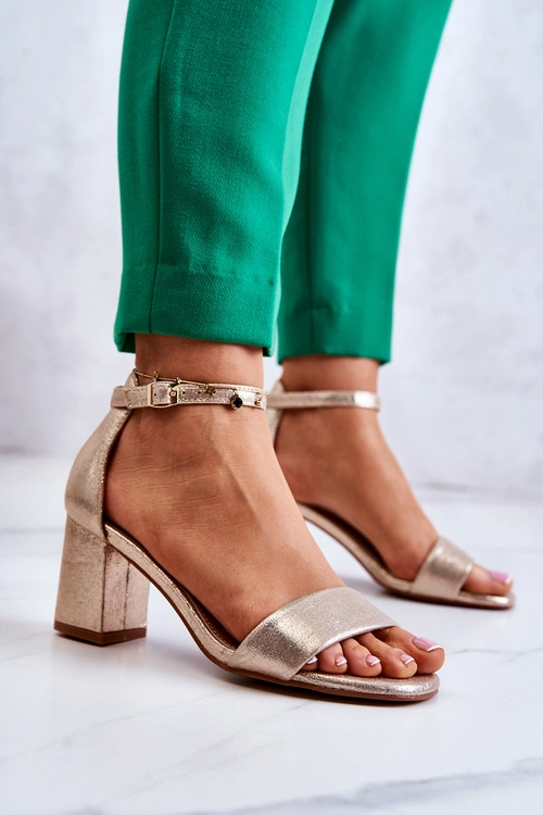 Damskie Modne Sandały Na Słupku Złote Lucida