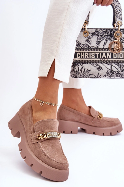 Klasyczne Zamszowe Mokasyny Na Masywnej Platformie Brązowe Catch Me!