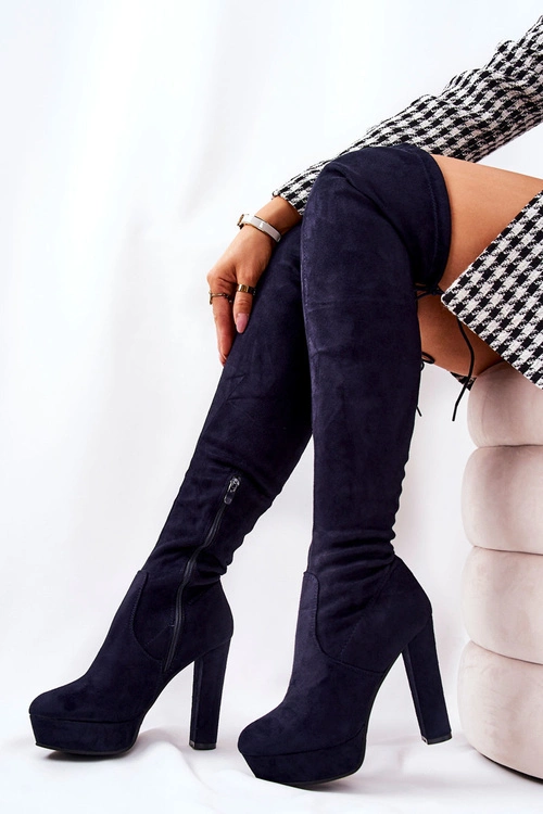 Zamszowe Kozaki Na Obcasie Granatowe Minesa