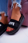 Damskie Klapki Na Platformie Z Dżetami Love Czarne MoreLove