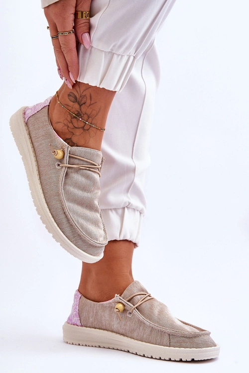 Damskie Wsuwane Materiałowe Tenisówki Beżowe Kenza