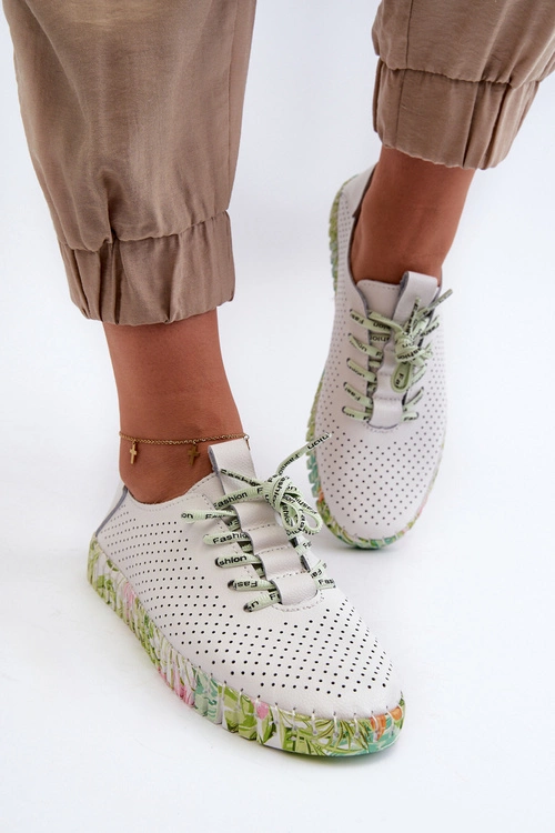 Sznurowe Półbuty Damskie Ze Skóry Naturalnej Białe Farnalea