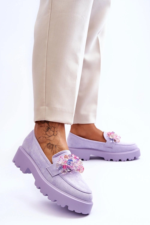 Damskie Mokasyny Na Platformie Z Ozdobami Fioletowe Brenda