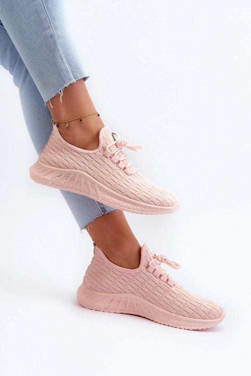 Materiałowe Lekkie Buty Sportowe Damskie Różowe Xalara