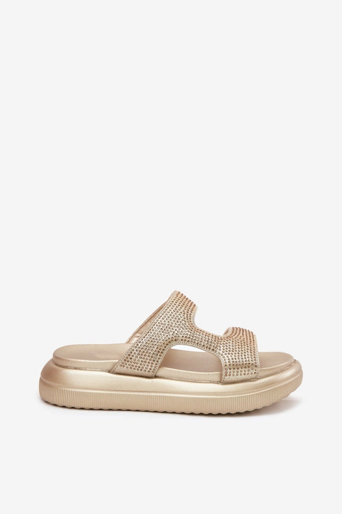 Zdobione Klapki Damskie Na Platformie Złote Jestella