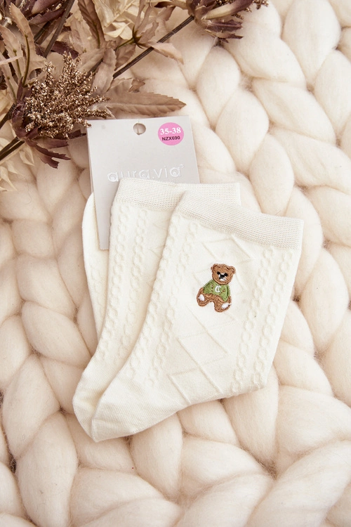 Damskie Skarpety Wzorzyste Z Misiem Białe