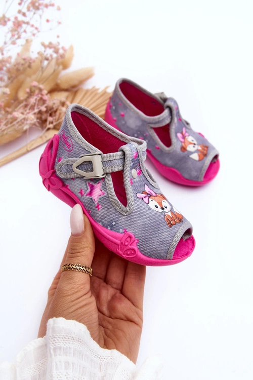 Sandałki Papcie Wiewiórki Befado 213P137 Szaro-Różowe