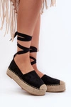 Espadryle Damskie Wiązane Na Platformie Z Plecionką Czarne Tailesse
