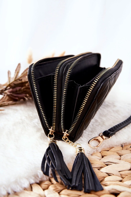 Duży Pikowany Portfel Na Suwaki Czarny