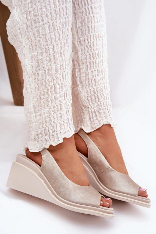 Sandały Damskie Skórzane Na Koturnie S.Barski LR51-539 Złote