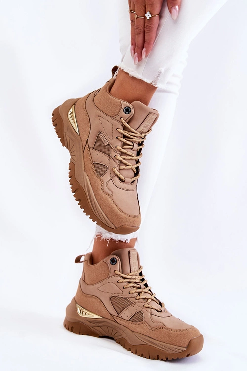 Damskie Wysokie Buty Sportowe Memory Foam System Big Star KK274355 Beżowe