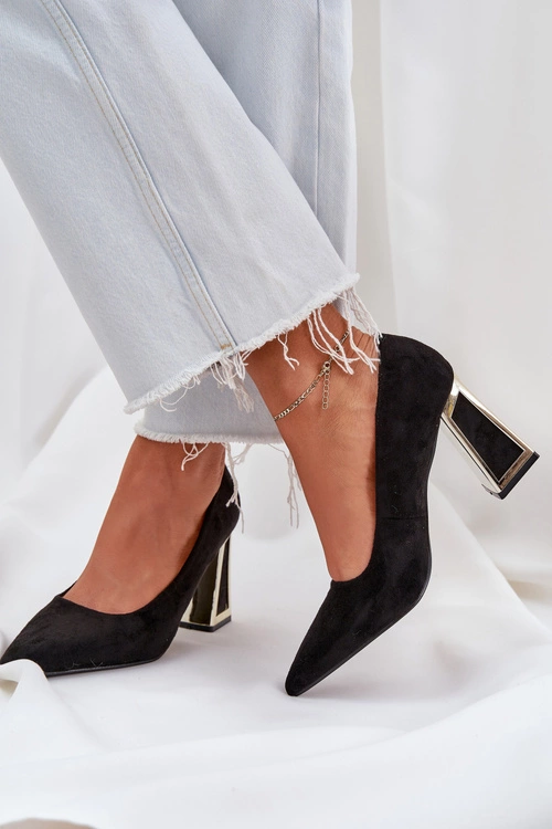 Eleganckie Czółenka Na Słupku Szpiczaste Noski Czarne Falseki